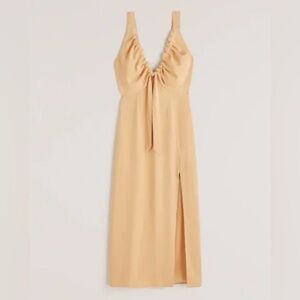 Abercrombie & Fitch Beige Midi Dress with Front Slit